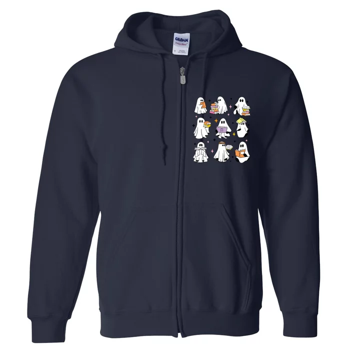 Ghosts Reading Books Teacher Halloween Librarian Boooks Full Zip Hoodie