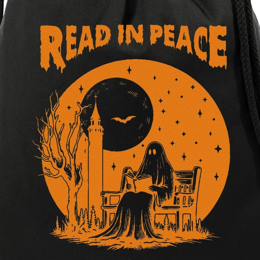 Ghost Reading Book Read In Peace Spooky Teacher Halloween Drawstring Bag