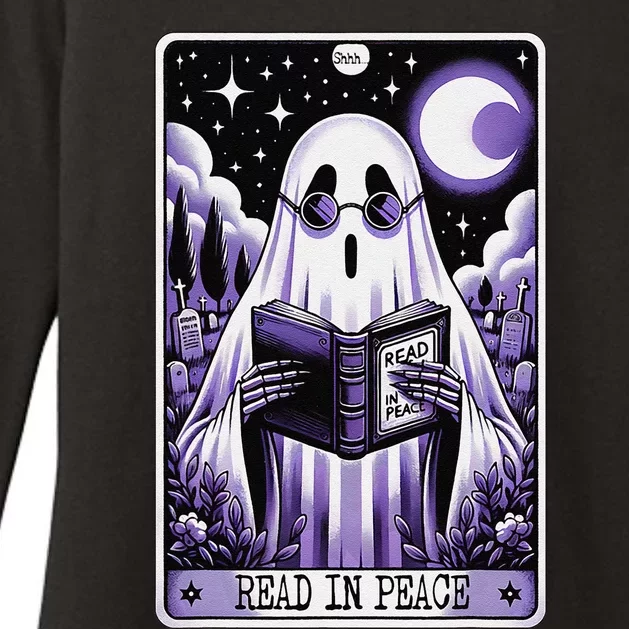 Ghost Reading Book Tarot Card Read In Peace Halloween Womens CVC Long Sleeve Shirt