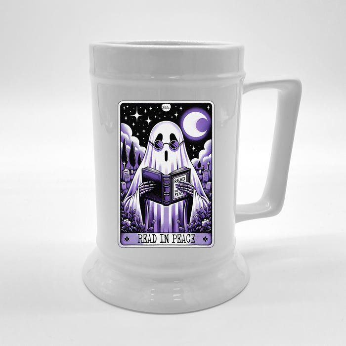 Ghost Reading Book Tarot Card Read In Peace Halloween Front & Back Beer Stein