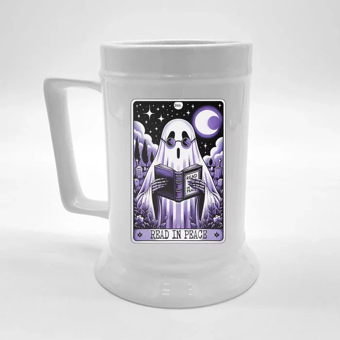 Ghost Reading Book Tarot Card Read In Peace Halloween Front & Back Beer Stein