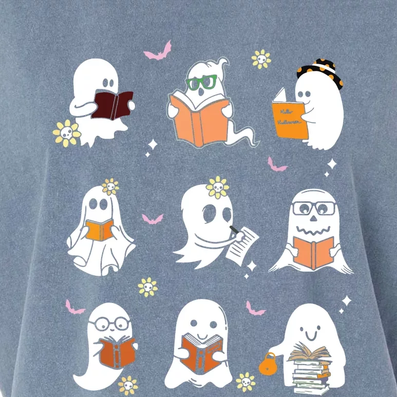 Ghosts Reading Books Teacher Halloween Librarian Garment-Dyed Women's Muscle Tee