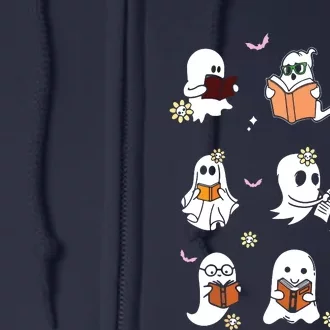 Ghosts Reading Books Teacher Halloween Librarian Full Zip Hoodie