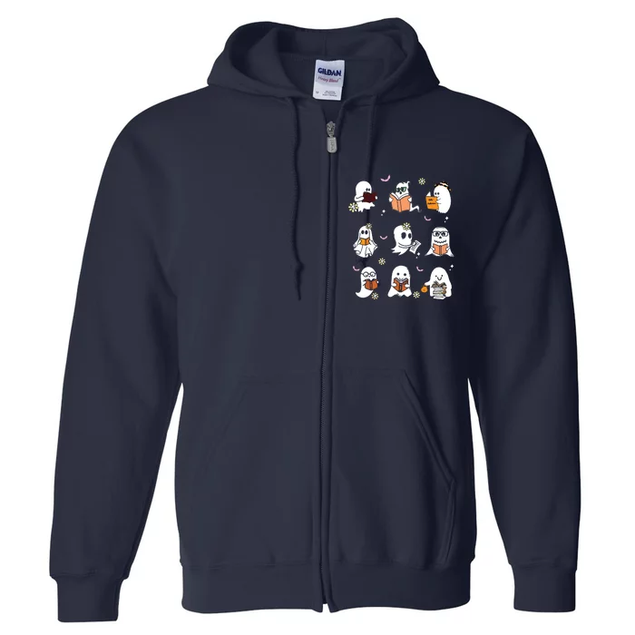 Ghosts Reading Books Teacher Halloween Librarian Full Zip Hoodie