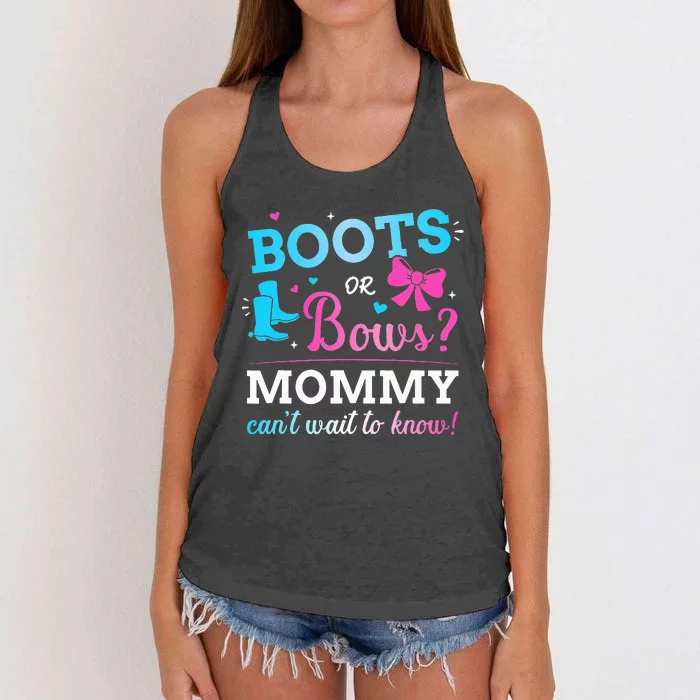 Gender reveal boots or bows mommy matching baby party Women's Knotted Racerback Tank