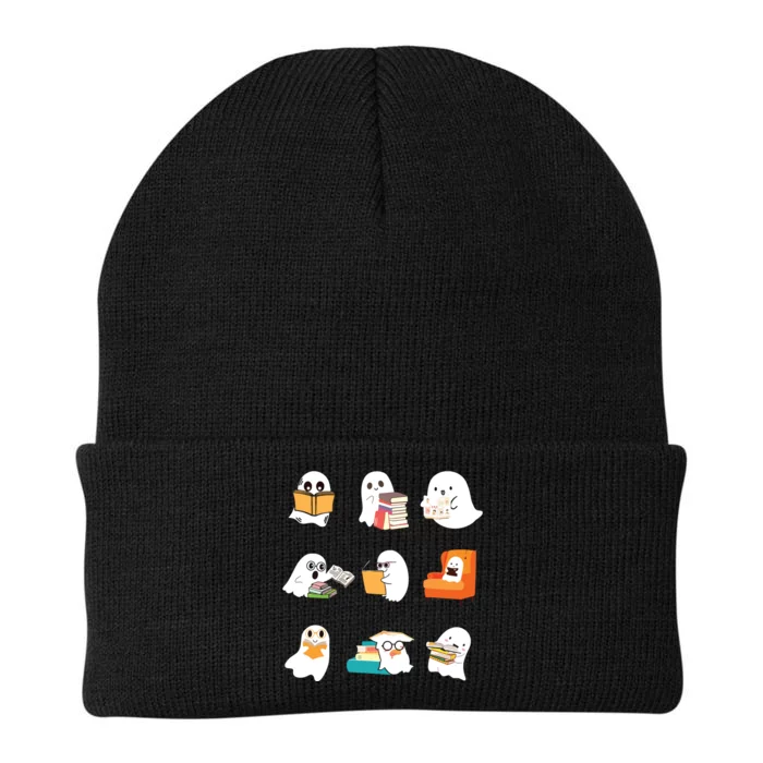 Ghost Reading Book Cute Teacher Halloween Ghost Book Lover Knit Cap Winter Beanie