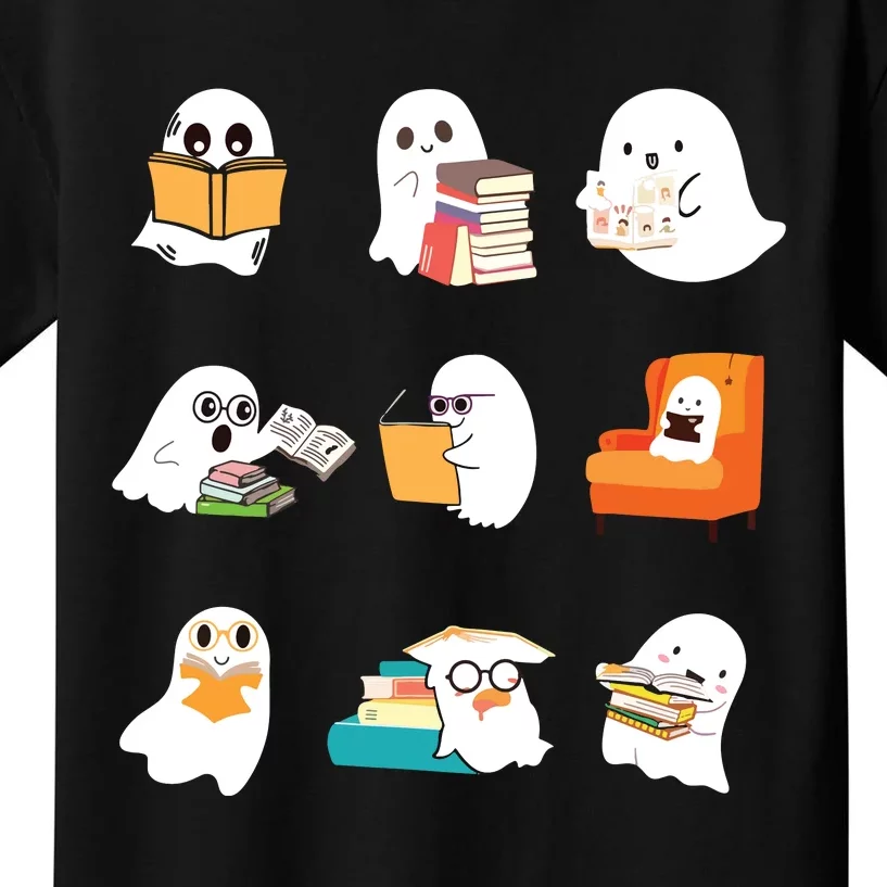 Ghost Reading Book Cute Teacher Halloween Ghost Book Lover Kids T-Shirt