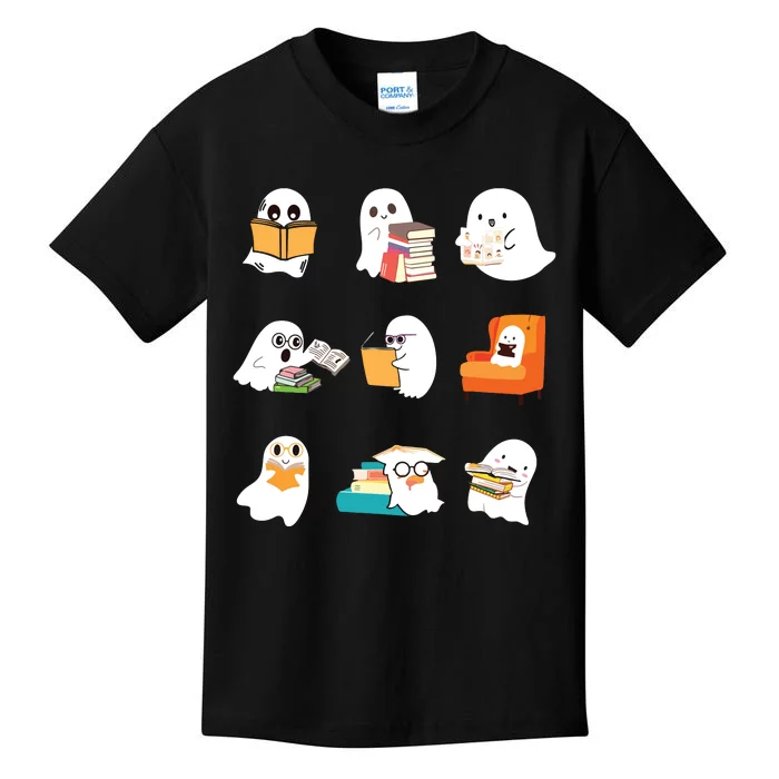 Ghost Reading Book Cute Teacher Halloween Ghost Book Lover Kids T-Shirt