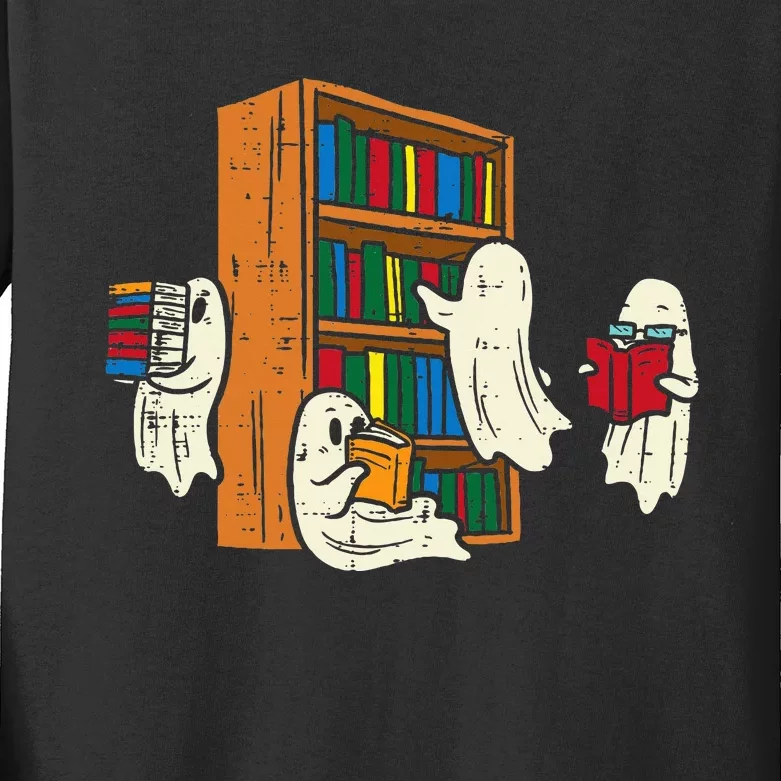 Ghosts Reading Books Teacher Halloween Librarian Boooks Kids Long Sleeve Shirt