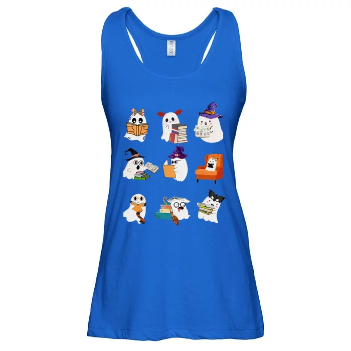 Ghosts Reading Books Teacher Halloween Librarian Cute Boooks Ladies Essential Flowy Tank