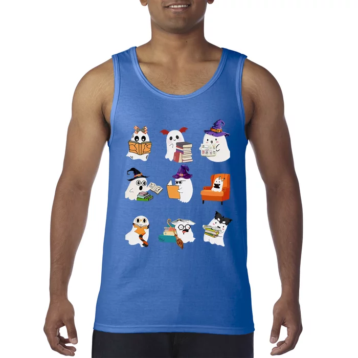 Ghosts Reading Books Teacher Halloween Librarian Cute Boooks Tank Top