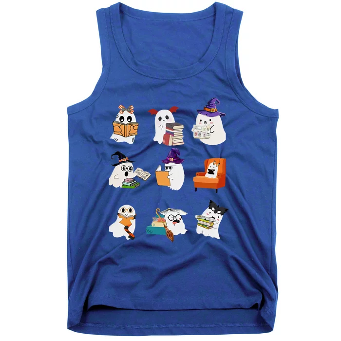 Ghosts Reading Books Teacher Halloween Librarian Cute Boooks Tank Top