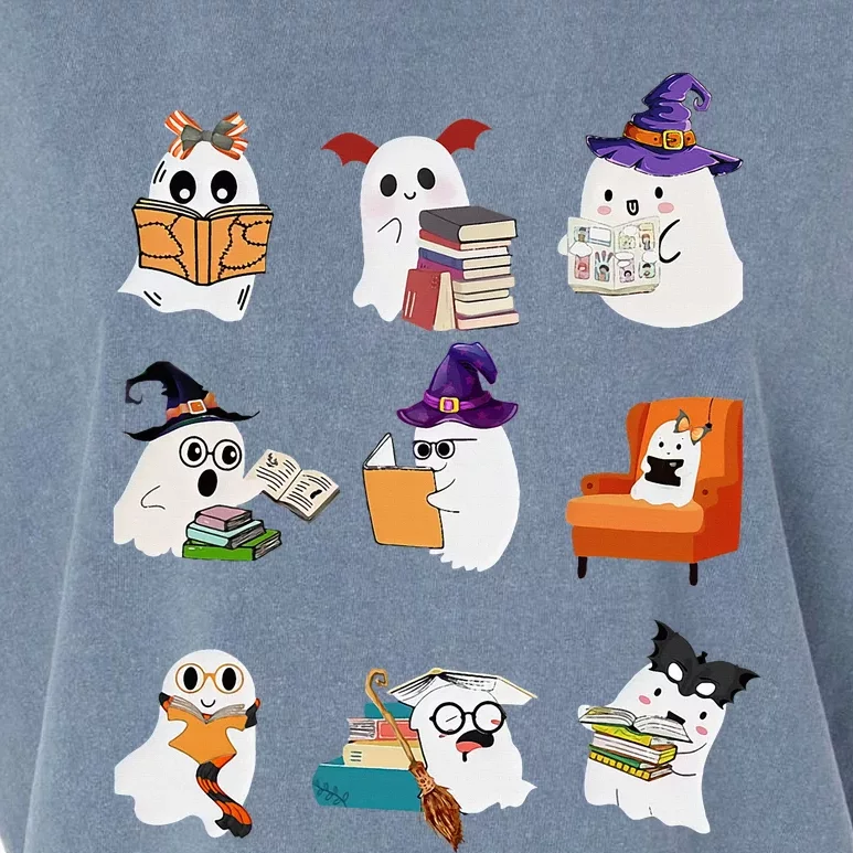 Ghosts Reading Books Teacher Halloween Librarian Cute Boooks Garment-Dyed Women's Muscle Tee