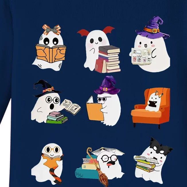 Ghosts Reading Books Teacher Halloween Librarian Cute Boooks Baby Long Sleeve Bodysuit