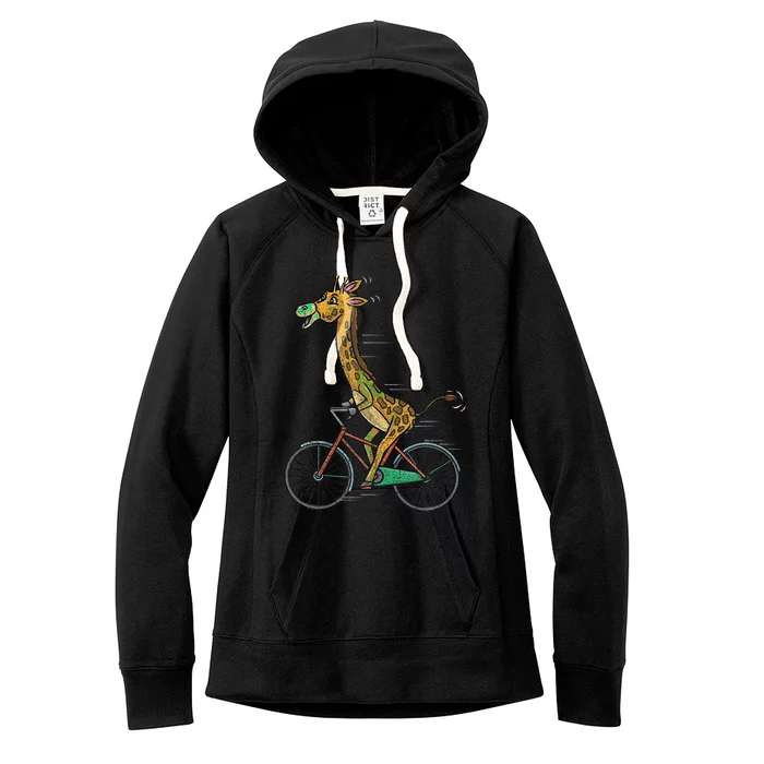 Giraffe Riding Bicycle Vintage Women's Fleece Hoodie