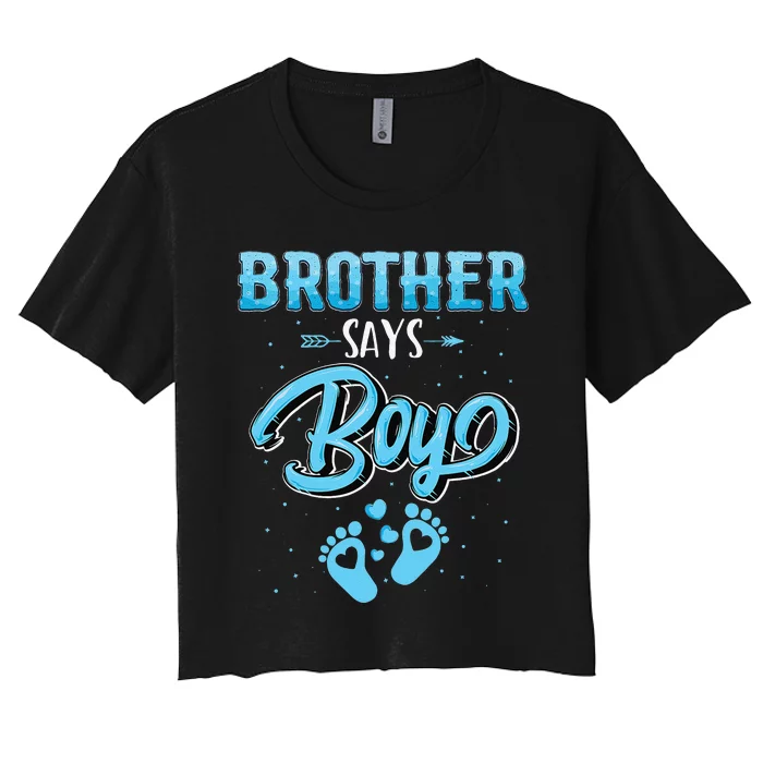 Gender reveal Brother says baby matching family set Women's Crop Top Tee