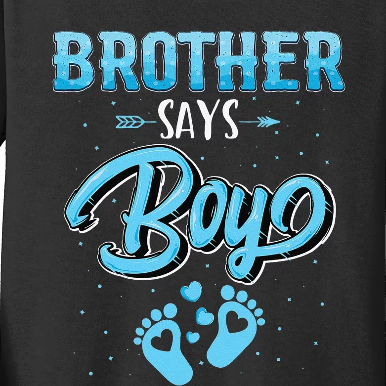 Gender reveal Brother says baby matching family set Kids Long Sleeve Shirt