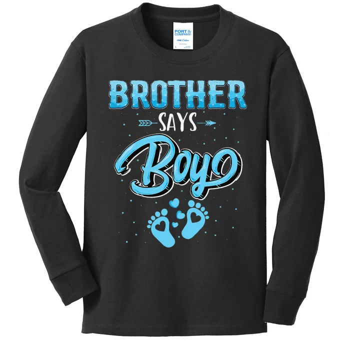 Gender reveal Brother says baby matching family set Kids Long Sleeve Shirt