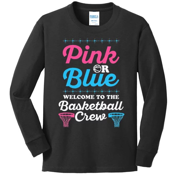 Gender Reveal Basketball Design for a Basketball Family Kids Long Sleeve Shirt