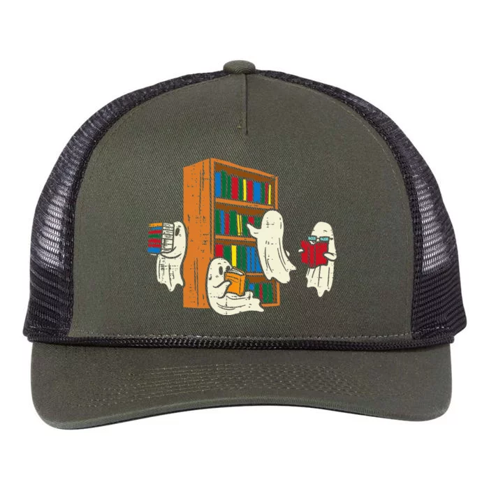 Ghosts Reading Books Teacher Halloween Librarian Boooks Retro Rope Trucker Hat Cap