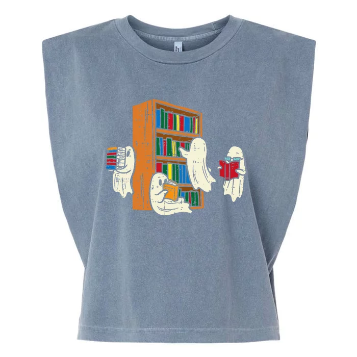 Ghosts Reading Books Teacher Halloween Librarian Boooks Garment-Dyed Women's Muscle Tee