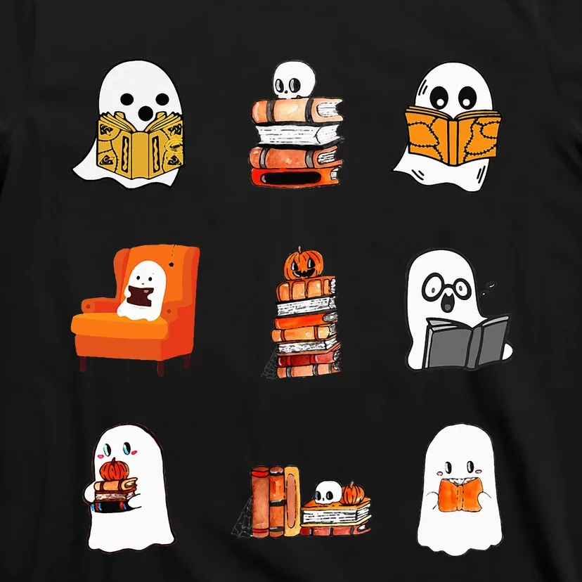 Ghosts Reading Books Teacher Halloween Librarian Cute Boooks T-Shirt