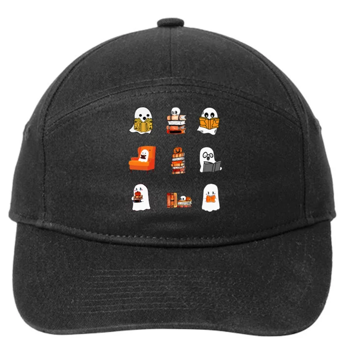 Ghosts Reading Books Teacher Halloween Librarian Cute Boooks 7-Panel Snapback Hat