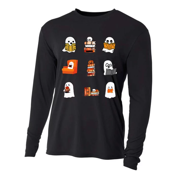 Ghosts Reading Books Teacher Halloween Librarian Cute Boooks Cooling Performance Long Sleeve Crew