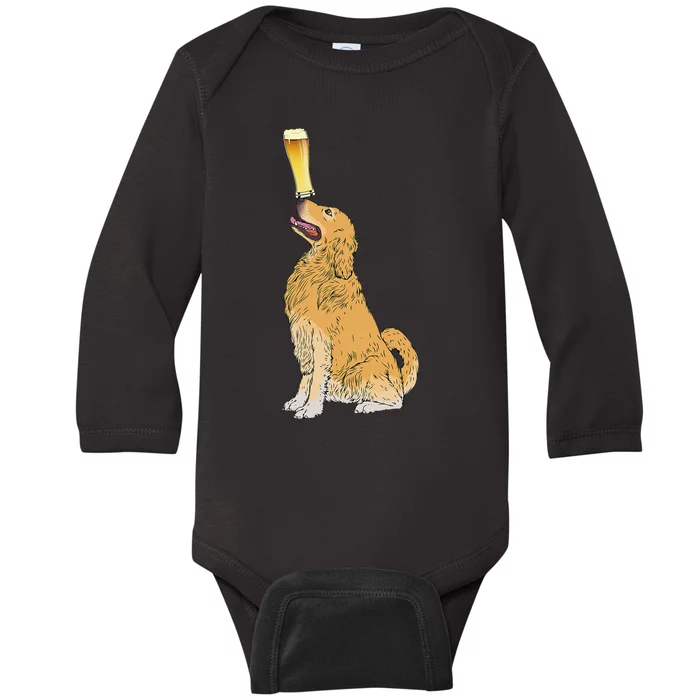 Golden Retriever Beer Lovers Craft Beer Baby Long Sleeve Bodysuit