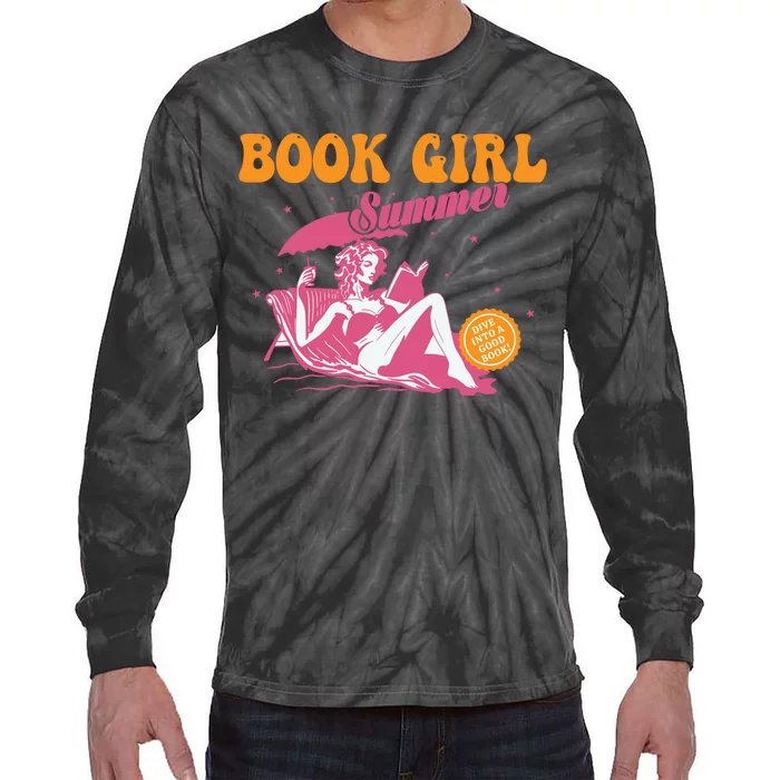 Girl Reading Book Summer Funny Beach Vacation For Book Lover Tie-Dye Long Sleeve Shirt