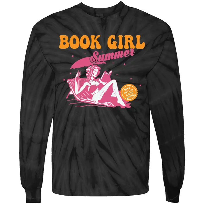 Girl Reading Book Summer Funny Beach Vacation For Book Lover Tie-Dye Long Sleeve Shirt