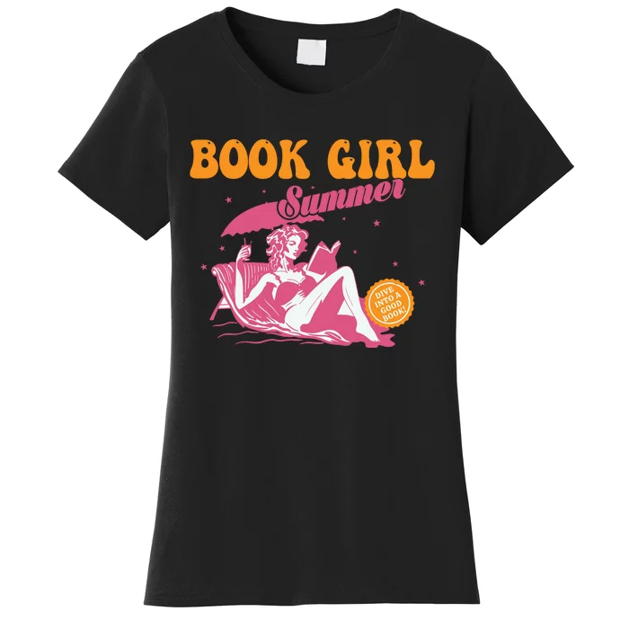 Girl Reading Book Summer Funny Beach Vacation For Book Lover Women's T-Shirt