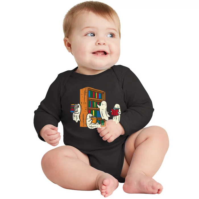 Ghosts Reading Books Teacher Halloween Librarian Boooks Baby Long Sleeve Bodysuit