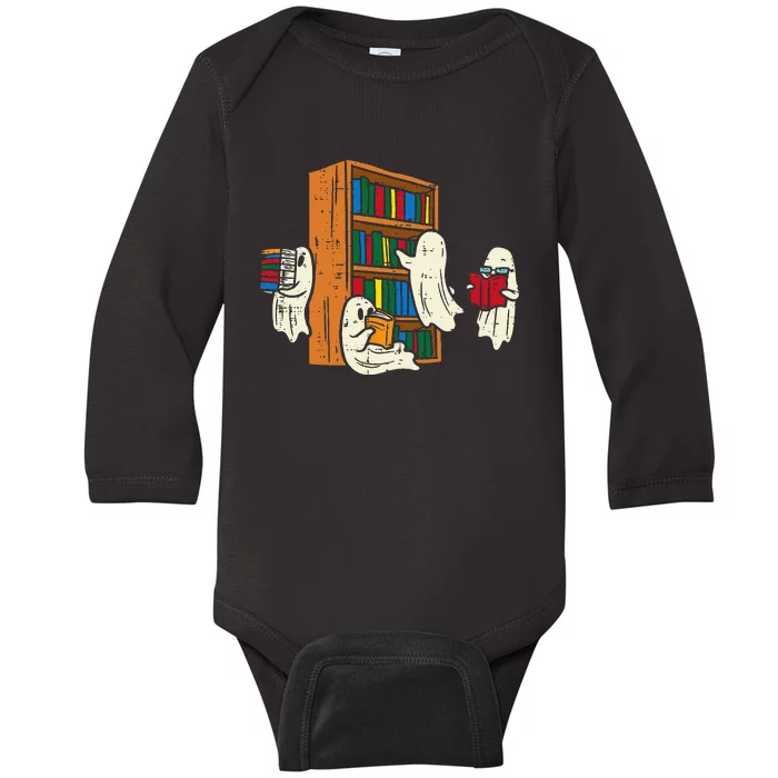 Ghosts Reading Books Teacher Halloween Librarian Boooks Baby Long Sleeve Bodysuit