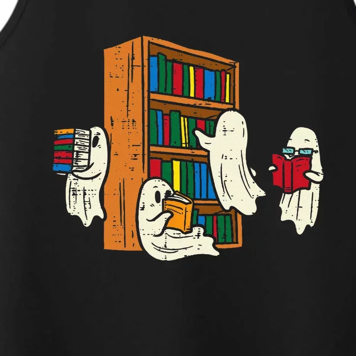 Ghosts Reading Books Teacher Halloween Librarian Boooks Performance Tank