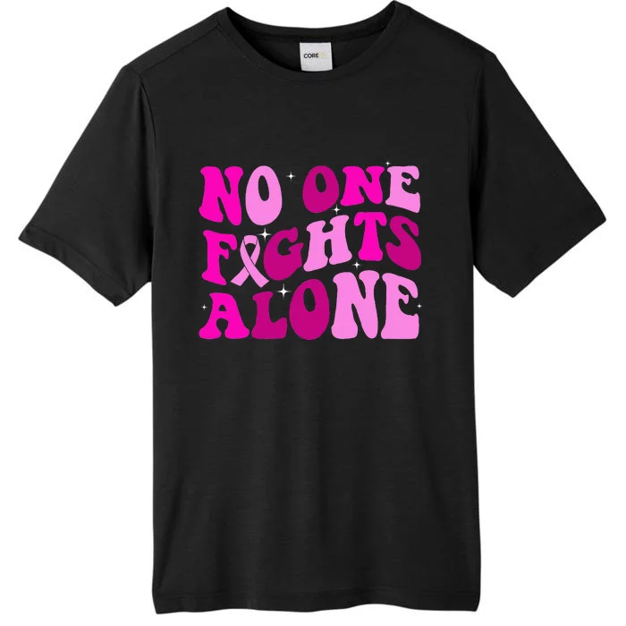 Groovy Retro Breast Cancer Awareness No One Fight Alone ChromaSoft Performance T-Shirt