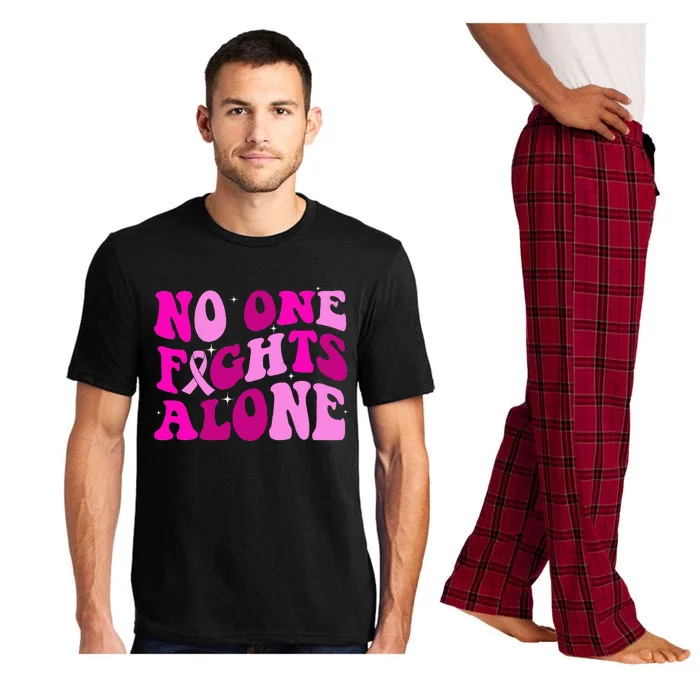 Groovy Retro Breast Cancer Awareness No One Fight Alone Pajama Set