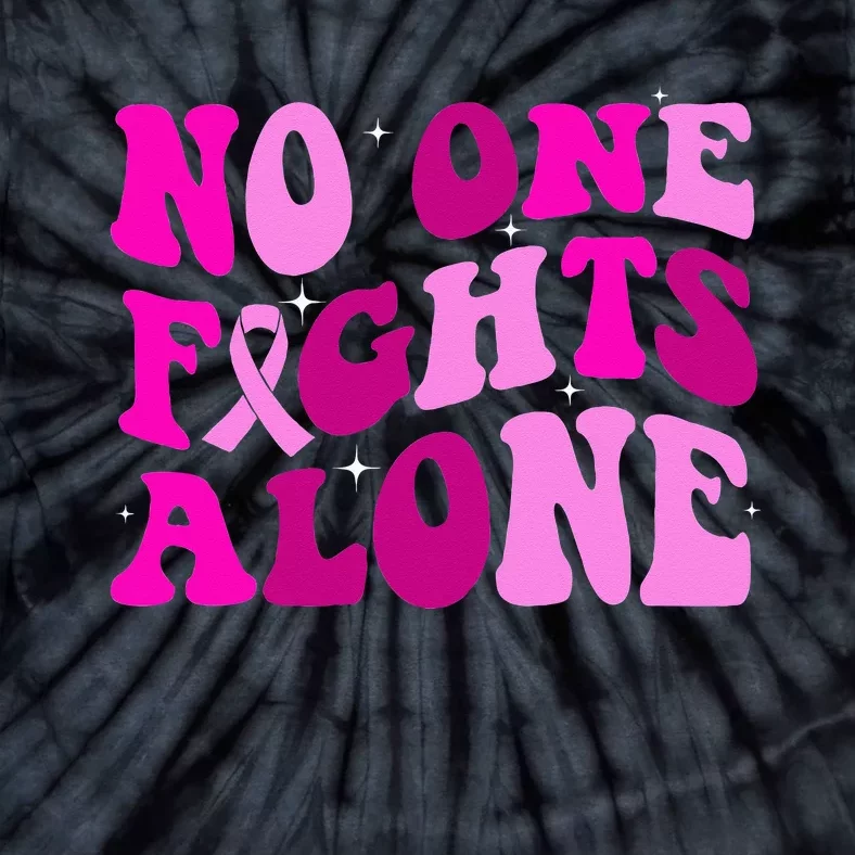 Groovy Retro Breast Cancer Awareness No One Fight Alone Tie-Dye T-Shirt