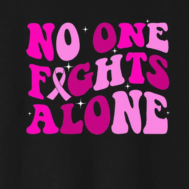 Groovy Retro Breast Cancer Awareness No One Fight Alone Women's Crop Top Tee