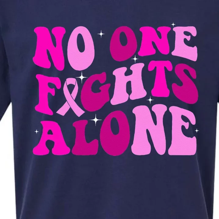 Groovy Retro Breast Cancer Awareness No One Fight Alone Sueded Cloud Jersey T-Shirt