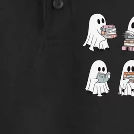 Ghost Reading Books Bookish Halloween Teacher Dry Zone Grid Performance Polo