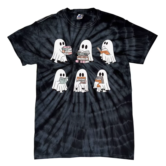 Ghost Reading Books Bookish Halloween Teacher Tie-Dye T-Shirt