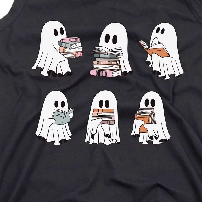 Ghost Reading Books Bookish Halloween Teacher Tank Top