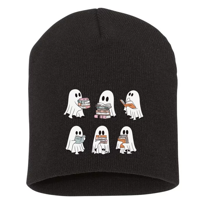 Ghost Reading Books Bookish Halloween Teacher Short Acrylic Beanie