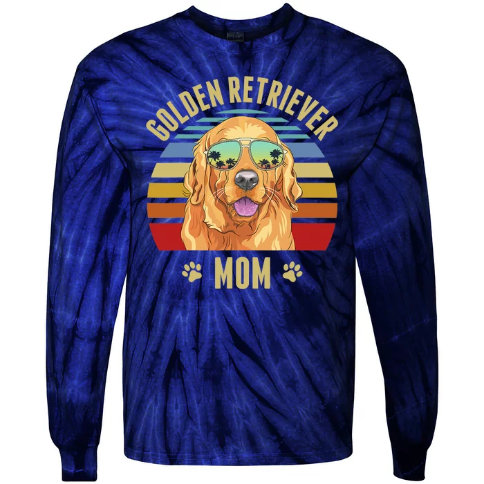 Golden Retriever Best Dog Mom Ever Retro Sunset Beach Vibe Tie-Dye Long Sleeve Shirt