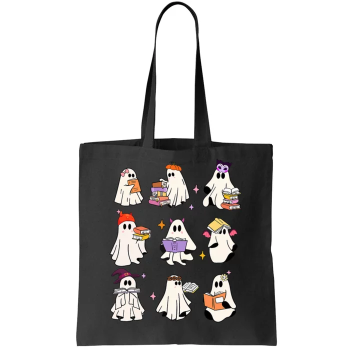 Ghost Reading Book Cute Teacher Halloween Ghost Book Lover Tote Bag