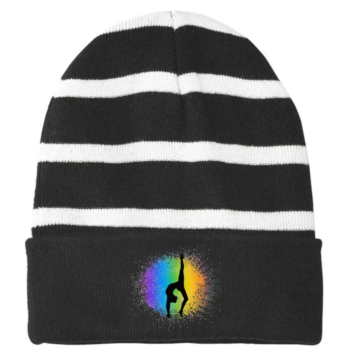 Gymnastics Rainbow Colors Acrobatic Acro Gymnast Striped Beanie with Solid Band