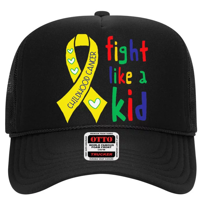 Golden Ribbon Childhood Cancer Awareness Month Support Gift High Crown Mesh Trucker Hat