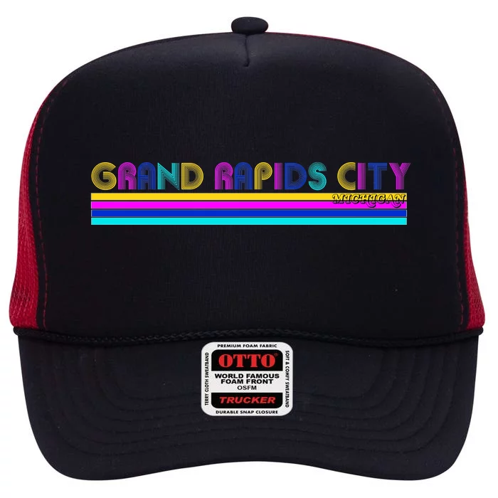 Grand Rapids City Michigan Retro Logo High Crown Mesh Trucker Hat