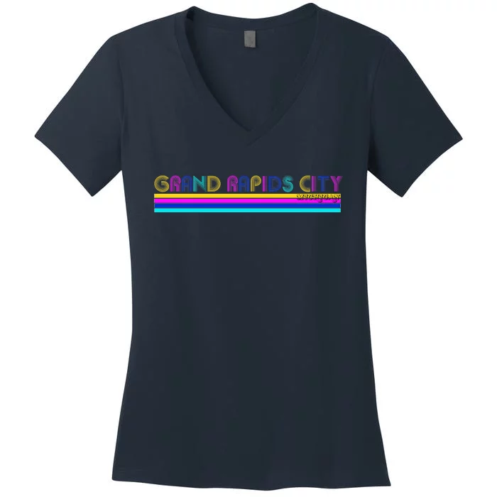 Grand Rapids City Michigan Retro Logo Women's V-Neck T-Shirt